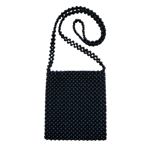 Handbags - Black Cross Body Beaded Satin Lined Purse